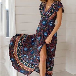 Boho Floral Wrap Dress